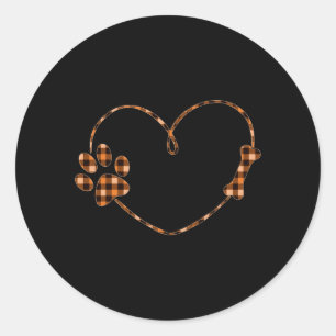 Black Orange Plaid Dog Paw Heart Bone Halloween Classic Round Sticker