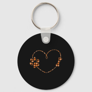 Black Orange Plaid Dog Paw Heart Bone Halloween Keychain