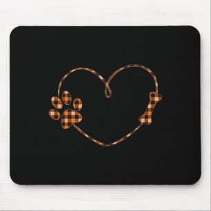 Black Orange Plaid Dog Paw Heart Bone Halloween Mouse Pad