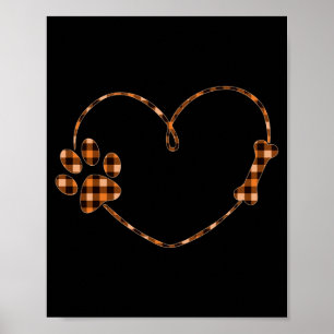 Black Orange Plaid Dog Paw Heart Bone Halloween Poster