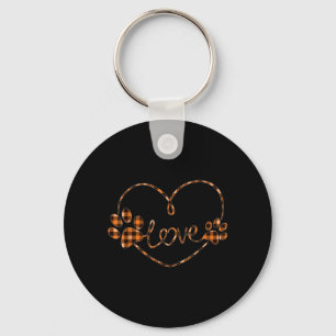 Black Orange Plaid Dog Paw Heart Love Halloween Keychain