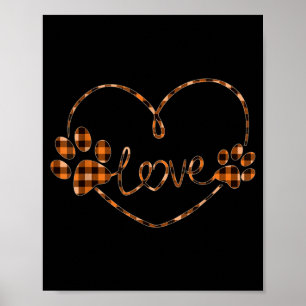 Black Orange Plaid Dog Paw Heart Love Halloween Poster