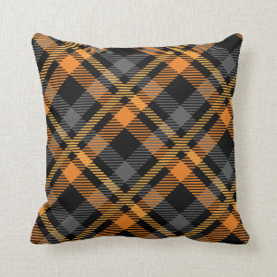 Black & Orange Plaid Throw Pillow