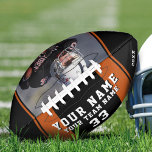 Black Orange Player Name Number Team Photo  Football<br><div class="desc">Black Orange Player Name Number Team Photo Football. Personalize it with player photo,  name,  team name,  player number and year. The text is trendy white on a black background with orange stripes. A perfect gift for a football player,  teammate or coach. A great keepsake for a football player.</div>