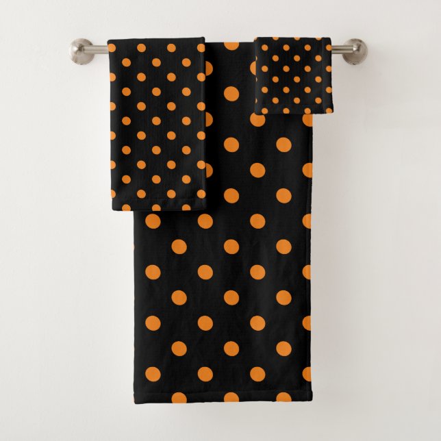 Black Orange Polka Dot Bath Towel Set (Insitu)