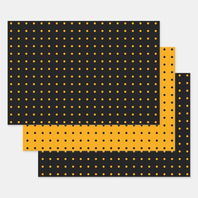 Black Orange Polka Dot Pattern Halloween Wrapping Paper Sheet (Set)