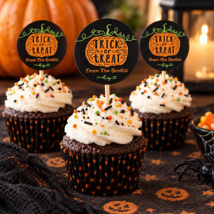 Black Orange Pumpkin Halloween Cupcake Topper Classic Round Sticker
