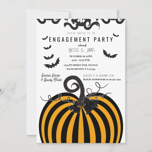 Black & Orange Pumpkin Halloween Engagement Party Invitation (Front)