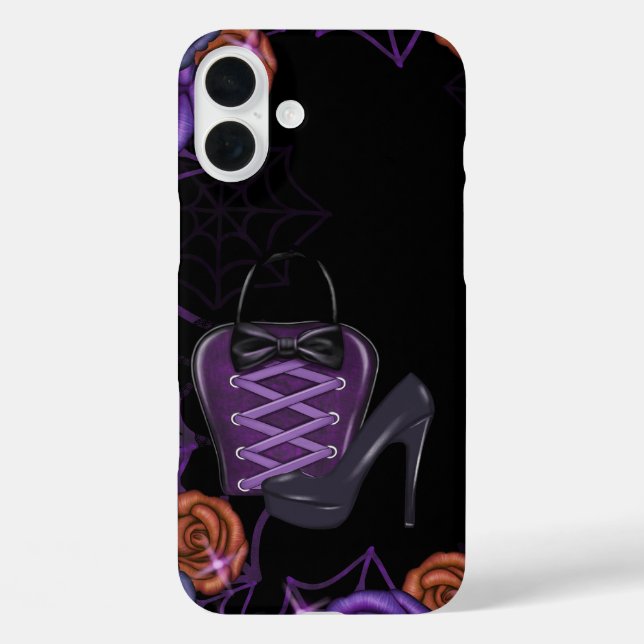 BLACK ORANGE PURPLE HALLOWEEN PURSE & HEELS Case-Mate iPhone CASE (Back)