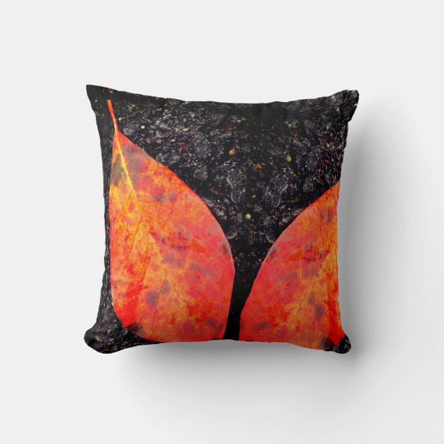 Black orange red fall leaves solid back throw pillow (Front)