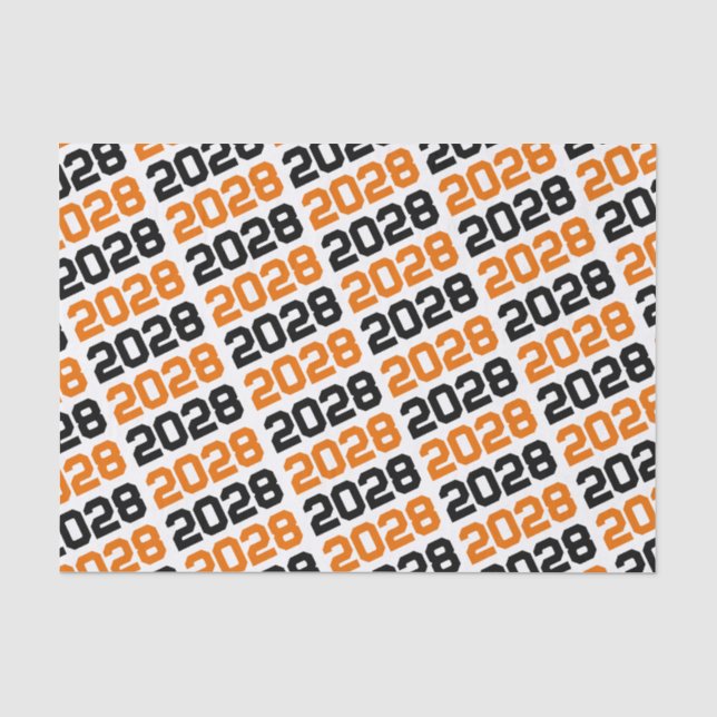 Black & Orange Repeating Class Year Graduation Tissue Paper (Front)