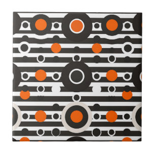 Black Orange Retro Circle Stripe Tile