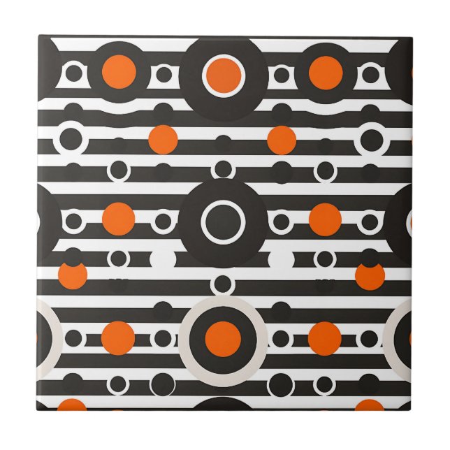 Black Orange Retro Circle Stripe Tile (Front)