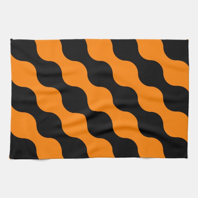 Black, Orange Retro Circles Art Pattern Kitchen Towel (Horizontal)