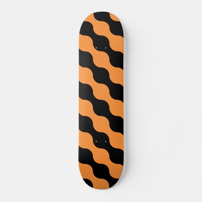 Black, Orange Retro Circles Art Pattern Skateboard (Front)