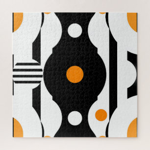 Black Orange Retro Mod Geometric Jigsaw Puzzle