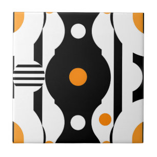 Black Orange Retro Mod Geometric Tile