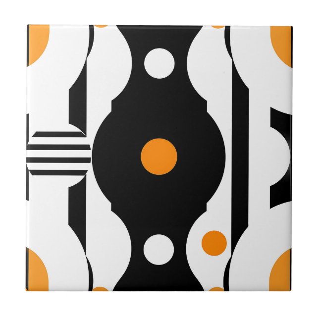 Black Orange Retro Mod Geometric Tile (Front)