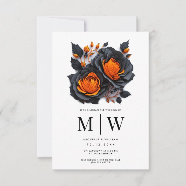 Black Orange Roses Gothic Wedding  Invitation (Front)