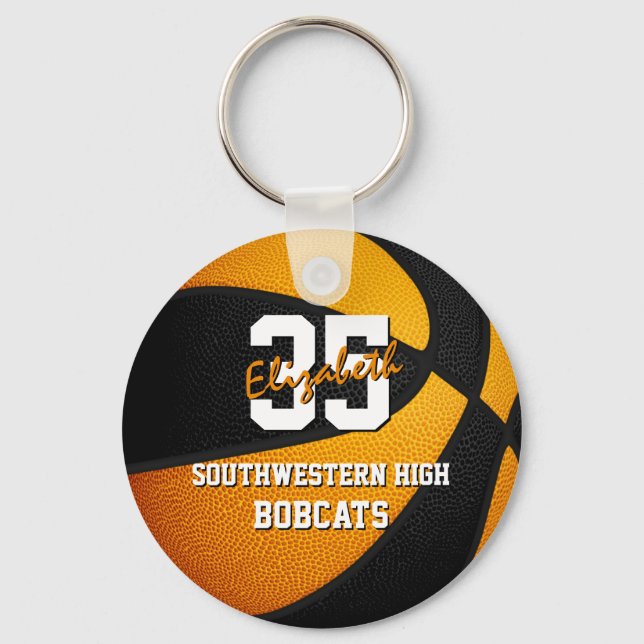 black orange school basketball team colours keychain (Front)