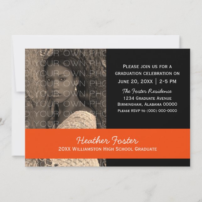 Black/Orange School Colour Blocks Grad Invite (Front)