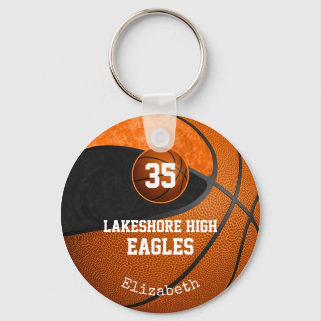 black orange school colours girls' basketball team keychain (Front)