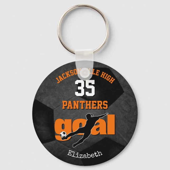 black orange school team spirit girls soccer keychain (Front)