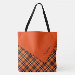 Black & Orange Scottish Plaid Faux Fold Over Tote Bag
