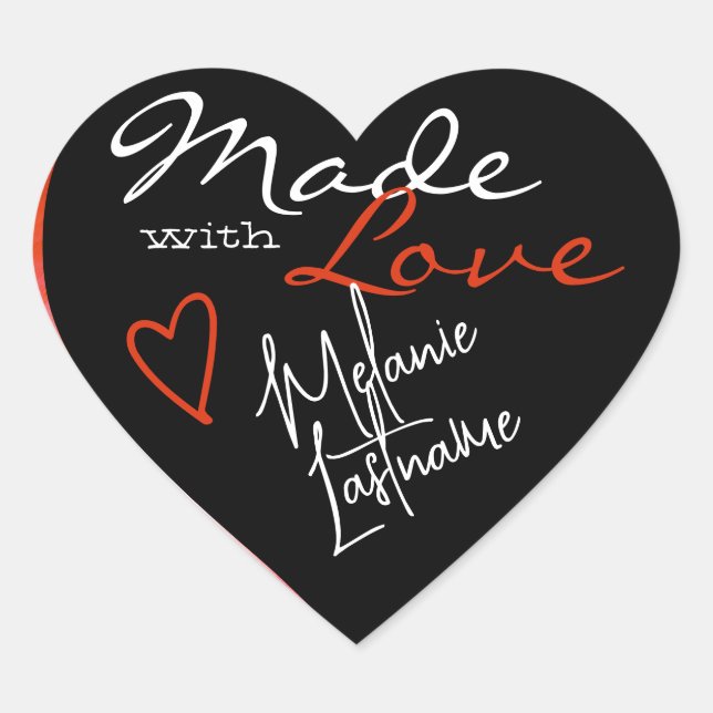 Black Orange Signature Script Made with Love Heart Heart Sticker (Front)