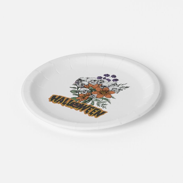 Black & Orange Simple Halloween  Paper Plate (Angled)
