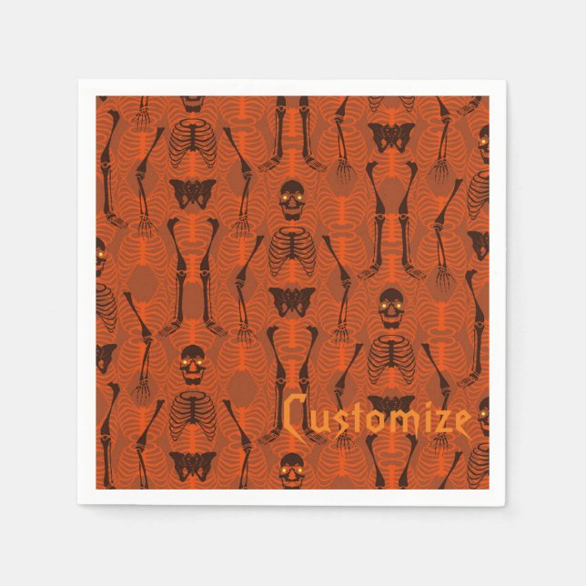 Black & Orange Skeletons Halloween Napkins (Front)