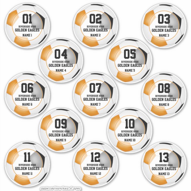 black orange soccer team colours set of 13 custom (Front)