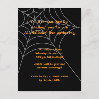 Black orange spider web Halloween invitation card