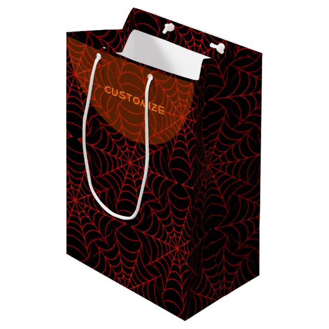 Black & Orange Spider Web Pattern Gift Bag (Front Angled)