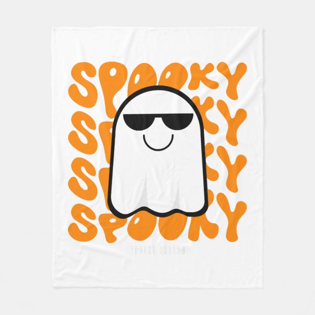 Black Orange Spooky Halloween Fleece Blanket (Front)