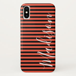 Black Orange Stripe Halloween Personalised Name Case-Mate iPhone Case