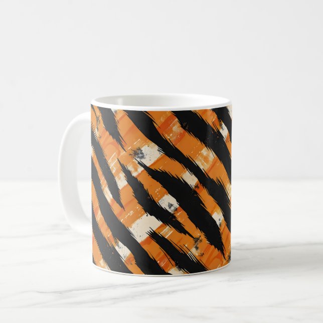 Black Orange Stripe Pattern Coffee Mug (Front Left)