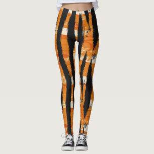 Black Orange Stripe Pattern Leggings