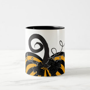 Black Orange Striped Pumpkin Chic Autumn Fall Two-Tone Coffee Mug