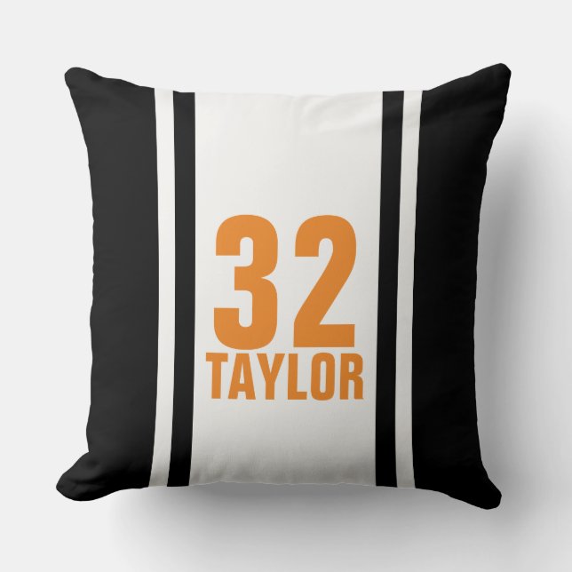 Black & Orange Striped Sports Jersey Throw Pillow (Front)