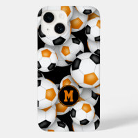 Black orange team colours fun soccer balls pattern