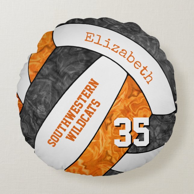 black orange team colours gifts girls volleyball round pillow (Front)
