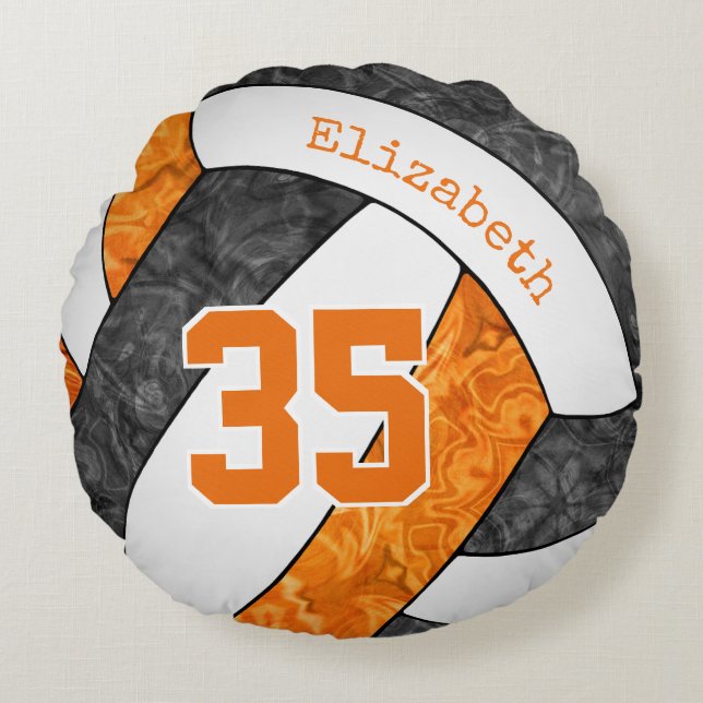 black orange team colours girls volleyball room round pillow (Front)