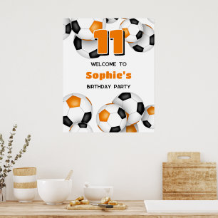 black orange team colours soccer birthday party poster