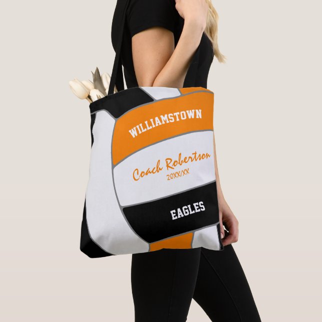 black orange team colours volleyball athlete coach tote bag (Close Up)