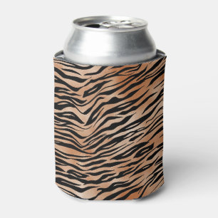 Black Orange Tiger Print Can Cooler