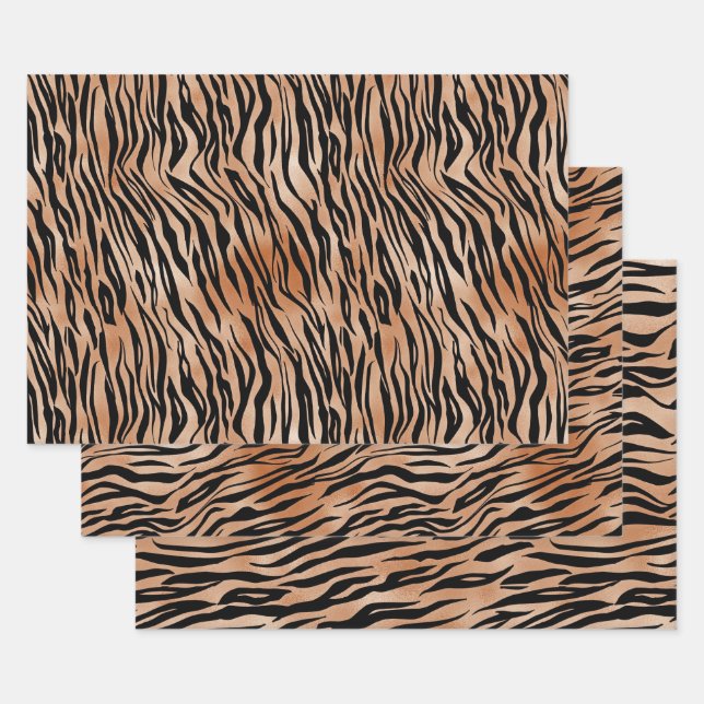 Black Orange Tiger Print Wrapping Paper Sheet (Set)