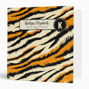 Black Orange Tiger Stripes Pattern Monogram Binder