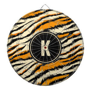 Black Orange Tiger Stripes Pattern Monogram Dartboard