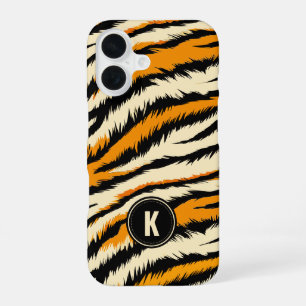 Black Orange Tiger Stripes Pattern Monogram iPhone 16 Case